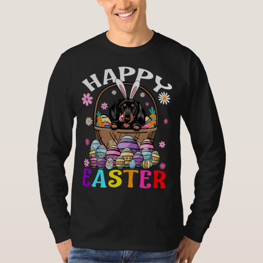 Dachshund Dog Happy Easter Bunny Eggs Easter 1 T-shirt (Voorkant)