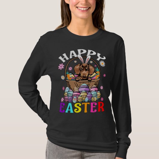 Dachshund Dog Happy Easter Bunny Eggs Easter T-shirt (Voorkant)