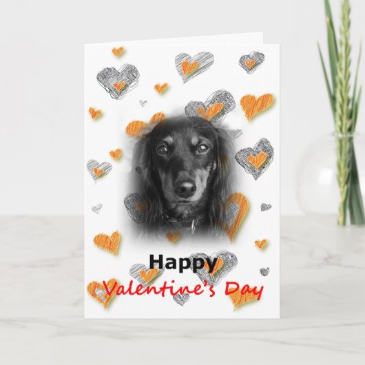 Dachshund Dog Happy Valentine's Day Hearts Kaart (Voorkant)