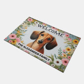 Dachshund Dog Home Lief, Bloemen ingelijst Welkom Deurmat (Schuin)