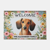 Dachshund Dog Home Lief, Bloemen ingelijst Welkom Deurmat (Voorkant)