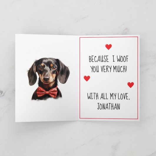 Dachshund Dog I Woof You Valentijn Kaart (Binnen)