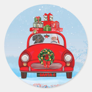 Dachshund Dog in auto met kerstman Ronde Sticker
