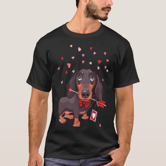 Dachshund Dog in een boog stropdas en met liefdesp T-shirt (Voorkant)