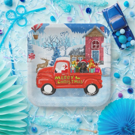 Dachshund Dog in kerstaking Papieren Bordje (Feest)