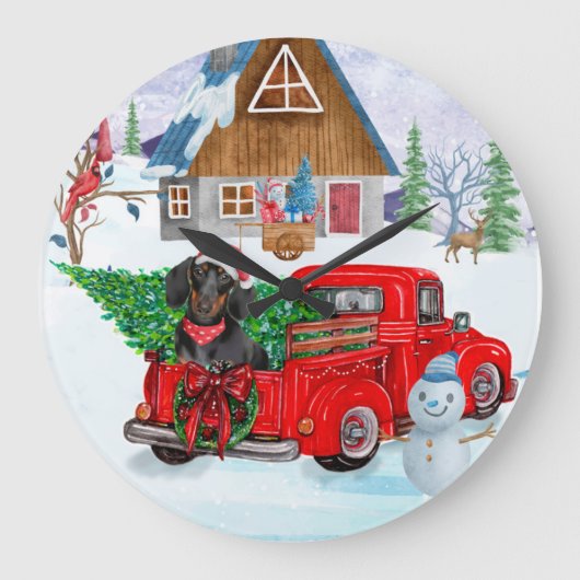 Dachshund Dog in kerstcadeauwagen Grote Klok (Voorkant)