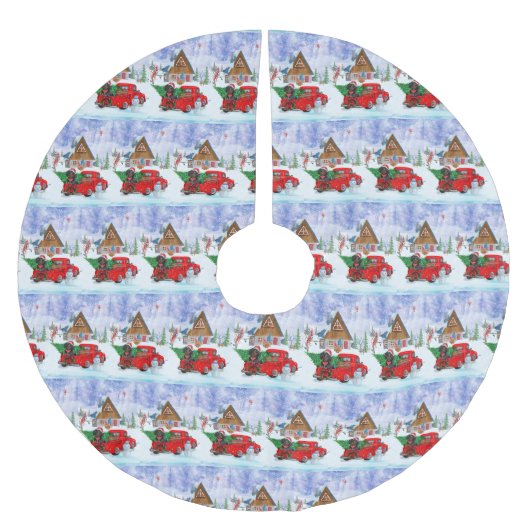 Dachshund Dog in kerstcadeauwagen Kerstboom Rok (Voorkant)
