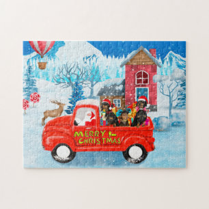 Dachshund Dog in kerstcadeauwagen Legpuzzel