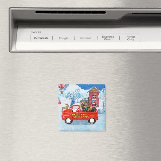 Dachshund Dog in kerstcadeauwagen Magneet (Insitu (Vaatwasser))