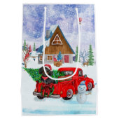 Dachshund Dog in kerstcadeauwagen Medium Cadeauzakje (Achterkant)