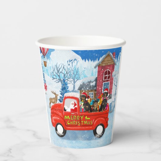 Dachshund Dog in kerstcadeauwagen Papieren Bekers (Achterkant)