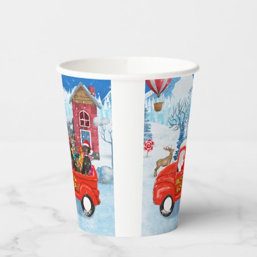 Dachshund Dog in kerstcadeauwagen Papieren Bekers (Links)