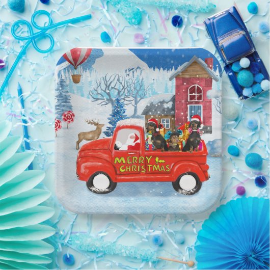 Dachshund Dog in kerstcadeauwagen Papieren Bordje (Feest)