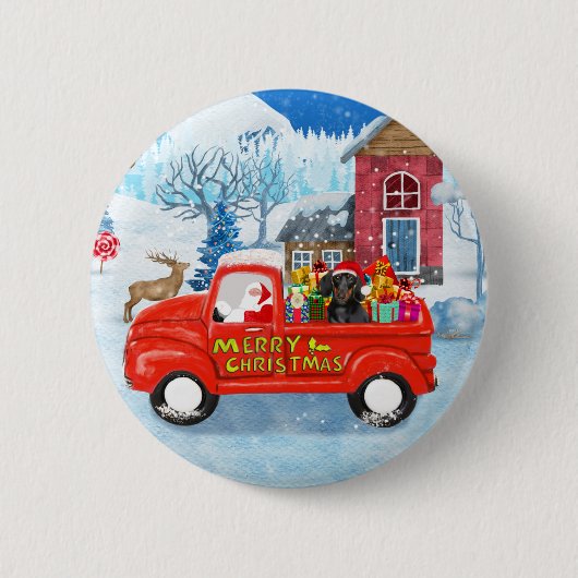 Dachshund Dog in kerstcadeauwagen Ronde Button 5,7 Cm (Voorkant)