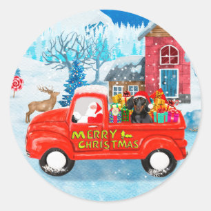 Dachshund Dog in kerstcadeauwagen Ronde Sticker