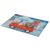 Dachshund Dog in kerstcadeauwagen Snijplank (Hoek)