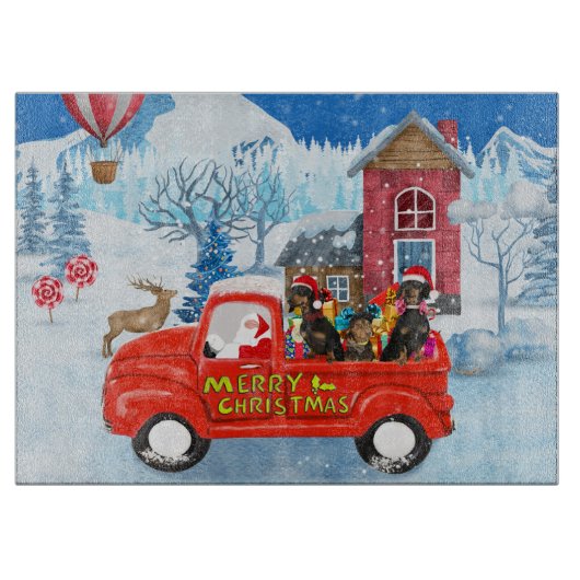 Dachshund Dog in kerstcadeauwagen Snijplank (Voorkant)