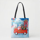 Dachshund Dog in kerstcadeauwagen Tote Bag (Voorkant)
