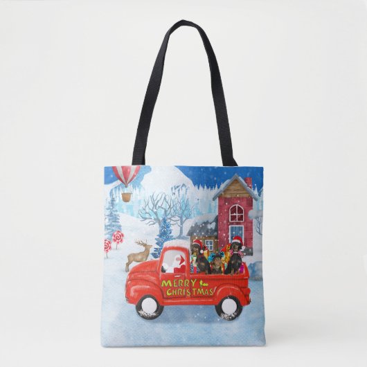 Dachshund Dog in kerstcadeauwagen Tote Bag (Voorkant)
