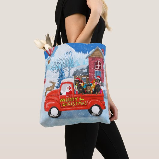 Dachshund Dog in kerstcadeauwagen Tote Bag (Dichtbij)
