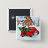 Dachshund Dog in kerstcadeauwagen Vierkante Button 5,1 Cm (Voorkant /achterkant)