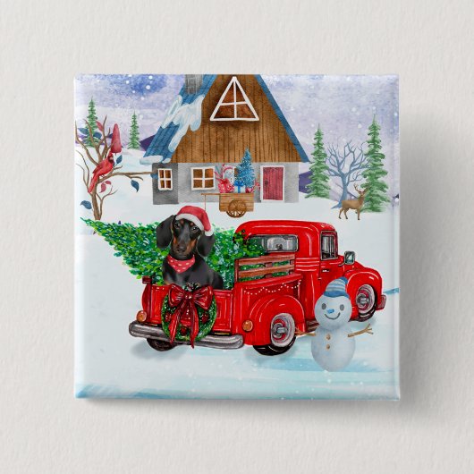 Dachshund Dog in kerstcadeauwagen Vierkante Button 5,1 Cm (Voorkant)