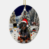 Dachshund Dog in Sneeuw Kerst Pet Lights Keramisch Ornament (Rechts)