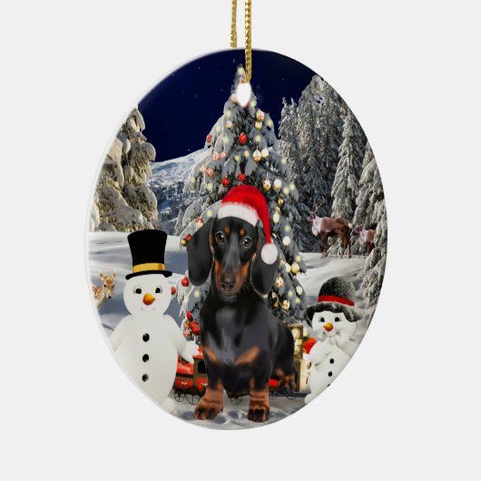 Dachshund Dog in Sneeuw Kerst Pet Lights Keramisch Ornament (Rechts)
