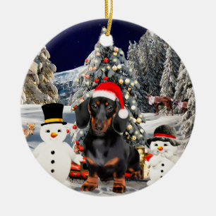 Dachshund Dog in Sneeuw Kerst Pet Lights Keramisch Ornament