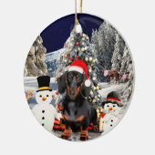 Dachshund Dog in Sneeuw Kerst Pet Lights Keramisch Ornament (Links)