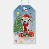 Dachshund Dog in sneeuw met kerstcadeaus Cadeaulabel (Achterkant)