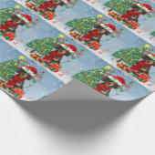 Dachshund Dog in sneeuw met kerstcadeaus Cadeaupapier (Hoek)