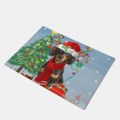 Dachshund Dog in sneeuw met kerstcadeaus Deurmat (Schuin)