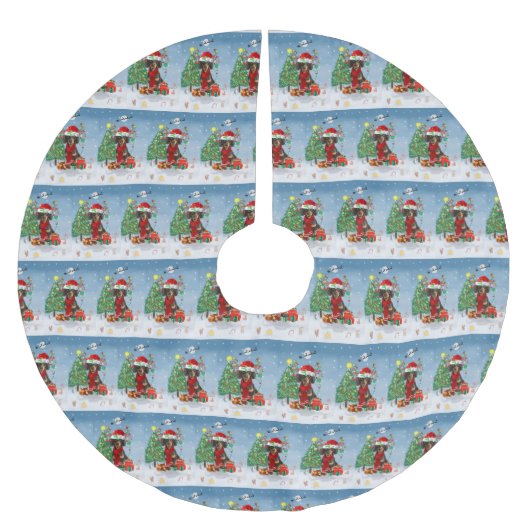 Dachshund Dog in sneeuw met kerstcadeaus Kerstboom Rok (Voorkant)