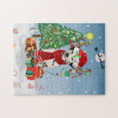 Dachshund Dog in sneeuw met kerstcadeaus Legpuzzel (Horizontaal)