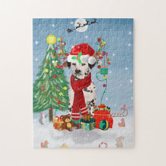 Dachshund Dog in sneeuw met kerstcadeaus Legpuzzel (Verticaal)