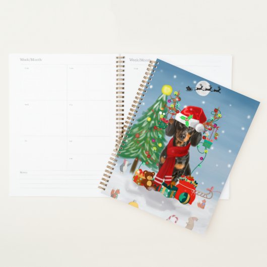 Dachshund Dog in sneeuw met kerstcadeaus Planner (Display)