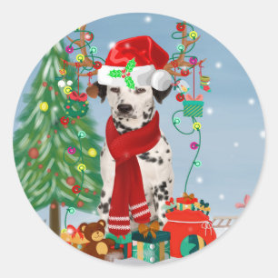 Dachshund Dog in sneeuw met kerstcadeaus Ronde Sticker