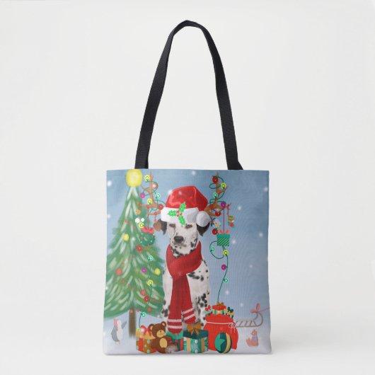 Dachshund Dog in sneeuw met kerstcadeaus Tote Bag (Voorkant)