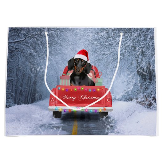 Dachshund Dog in sneeuw, met kersttruck Groot Cadeauzakje (Voorkant)