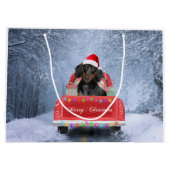 Dachshund Dog in sneeuw, met kersttruck Groot Cadeauzakje (Achterkant)
