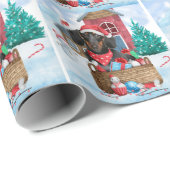 Dachshund Dog in sneeuwkersthondenhuis Cadeaupapier (Rol Hoek)