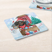 Dachshund Dog in sneeuwkersthondenhuis Kartonnen Onderzetters (Schuin)