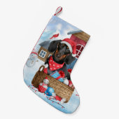 Dachshund Dog in sneeuwkersthondenhuis Kleine Kerstsok (Voorkant (Hangend))