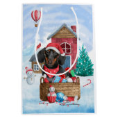 Dachshund Dog in sneeuwkersthondenhuis Medium Cadeauzakje (Voorkant)