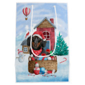 Dachshund Dog in sneeuwkersthondenhuis Medium Cadeauzakje (Achterkant)