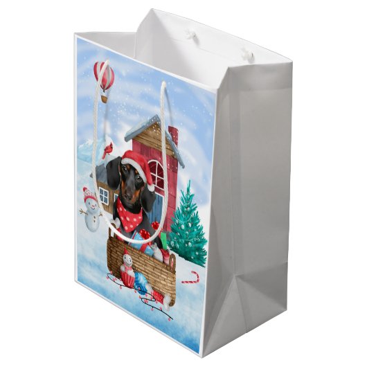 Dachshund Dog in sneeuwkersthondenhuis Medium Cadeauzakje (Achterkant Gekanteld)