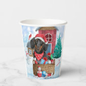 Dachshund Dog in sneeuwkersthondenhuis Papieren Bekers (Achterkant)