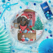 Dachshund Dog in sneeuwkersthondenhuis Papieren Bordje (Feest)