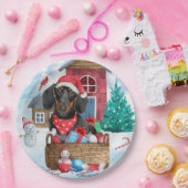 Dachshund Dog in sneeuwkersthondenhuis Papieren Bordje (Feest)
